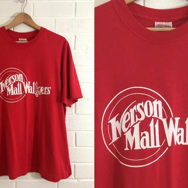 Vintage T-Shirt 90s Iverson Mall Walkers 1990s Short Sleeve Red White Hipster Hillcrest Heights Maryland Retro Unisex Size Large L Extra XL 