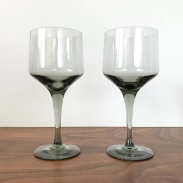 Pair of Orrefors Rhapsody Smoke Crystal Wine Glasses (6&amp;quot;) by Sven Palmqvist - Multiple Available 
