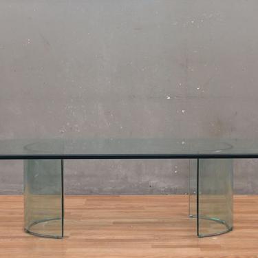 Mid Century Curved Pedestals Glass Coffee Table