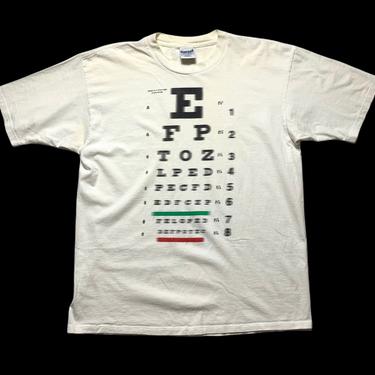 Vintage 1990s GILDAN Eye Chart Novelty T-Shirt ~ fits L to XL ~ Graphic Tee ~ Single Stitch 