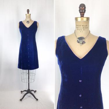 Vintage 60s dress | Vintage midnight blue velvet mod dress | 1960s dark blue shift mini dress 