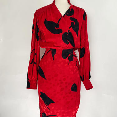 Flora Kung Silk Wrap Dress 1980s 