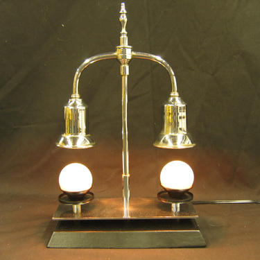 8320  Art Deco Table Lamp Chrome Black  w/ Opalene Glass Balls Rewired Restored 