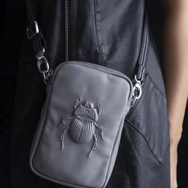 Deep Grey Scarab Embossed Leather Cross Body/Belt Bag