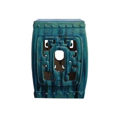 Chinese Green Blue Square Ru Yi Pattern Clay Ceramic Garden Stool ws778S