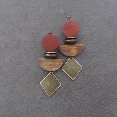 Wooden earrings, Afrocentric earrings, African earrings, bold earrings, statement earrings, geometric earrings, rustic bronze earring rust 2 