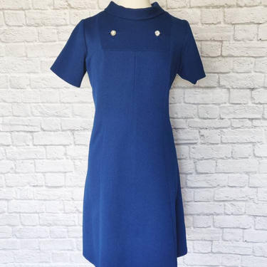 Vintage Mod Dress // Blue Button Sheath Dress 
