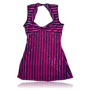 90s Pink and Black Striped Velvet and Mesh Mini Dress Pin Up  // Size Medium/Large // Risqué 