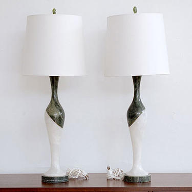 Pair Art Deco Alabaster table lamps