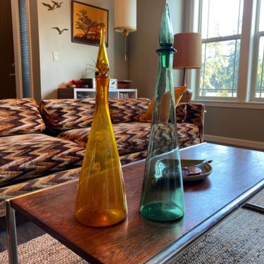 Tall Mid Century Glass Genie Bottle Decanters 