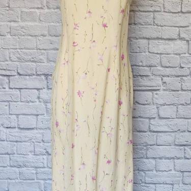 Vintage 90s Springtime Floral Slip Dress // Handmade Yellow Sheer 