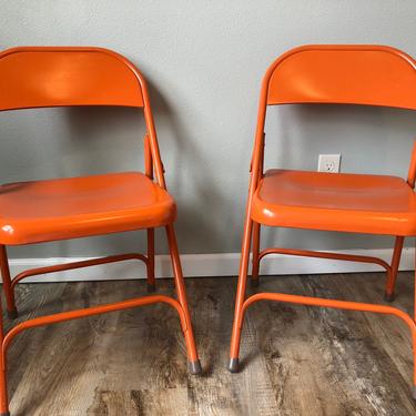 Set of 2 Vintage 1970s Folding Metal Chairs 