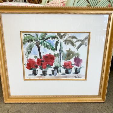 Palm Beachy Palms and Bougainvillea Water Color