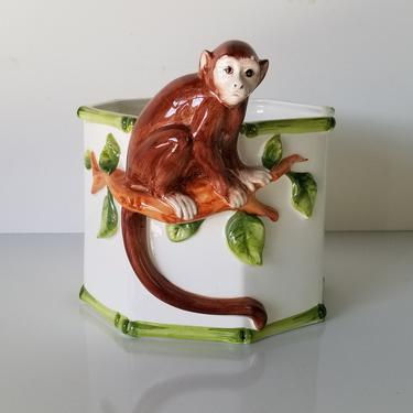 Vintage Italian Palm Beach-Style Ceramic Monkey Planter 