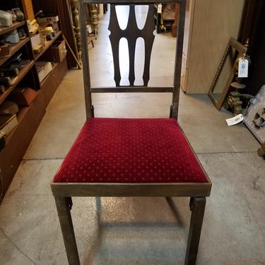 Vintage Wood Folding Chair with Red Velvet Seat
