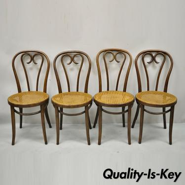 Antique Bentwood Round Cane Seat Cafe Bistro Dining Chairs Romania - Set of 4