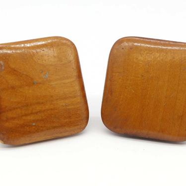 Pair of Mid Century 2 in. Square Wood Cabinet Drawer Knobs