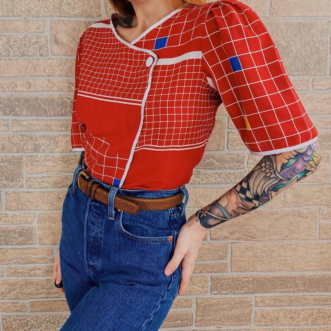 60's Mod Chic Geometric Novelty Blouse | Noteworthy Garments | Atlanta, GA