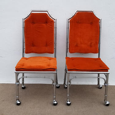 Hollywood Regency Faux Bamboo Chippendale Style Chrome Chairs A Pair . 