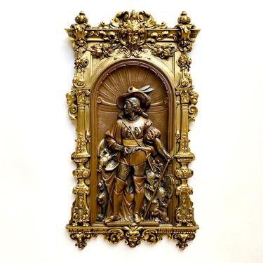Antique Gustav Grohe Gilt Bronze Plaque German Pikeman 19thC Renaissance Revival 