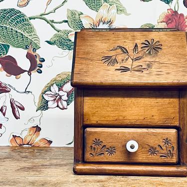 Small Spoon-Carved Cabinet | Wooden Cabinet | Countertop Storage | Coffee Storage | Tea Chest | Recipe Box | European Wood Box | Floral 