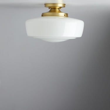 Schoolhouse modern - flush mount - milk glass hand blown - Lighting fixture - brass lighting 