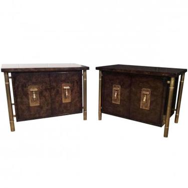 Burl and Brass Side Tables by MasterCraft - Pair