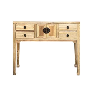 Chinese Oriental Natural Raw Wood Tan Drawers Slim Foyer Side Table cs7159E 