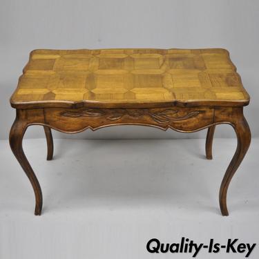 Vtg French Country Provincial 1 Drawer Writing Desk Parquetry Inlaid Walnut Top