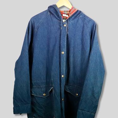 Vintage LL Bean Plaid Lined Zip up Denim Jacket w Hood sz WXL