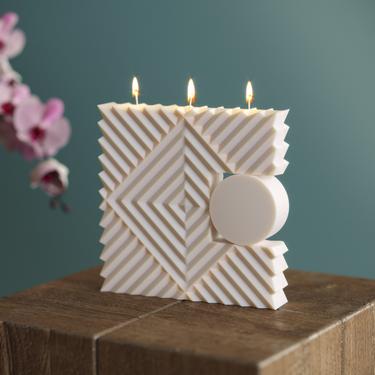Rhombus, Sculptured Candle, Pillar Candle, Soy & Beeswax Candle, Style Candle, Gift, Home Decor, Table Decor, Wedding Gift, Diamond shaped 