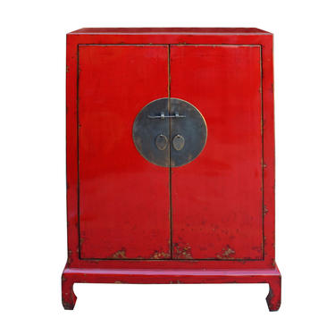 Chinese Distressed Bright Red Moon Face Storage Cabinet cs3958E 
