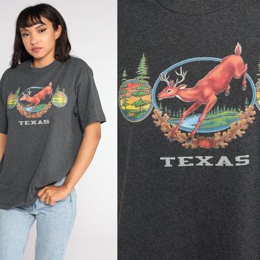 90s Texas Tshirt Deer Shirt Graphic Tee Shirt 90s T Shirt Retro Southwest Travel 1990s Vintage Grey Wilderness Tshirt Large 