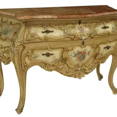 Vintage Bombe Commode, Venetian Marble-Top Parcel Gilt Painted, Gllt Metal Accents!!