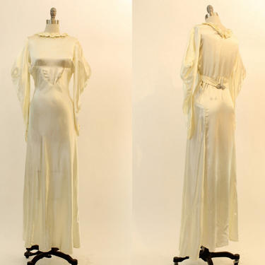 1930s wedding dress liquid satin xs | vintage wedding gown 