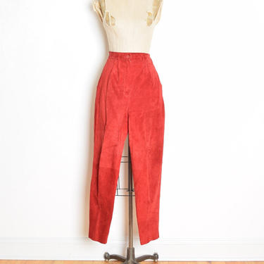 vintage 80s pants red suede leather high waisted tapered pleated trousers M clothing 