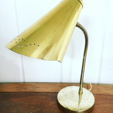 One Vintage Brass Flashed Midcentury Cone shaped Danish Style Desk Lamp 
