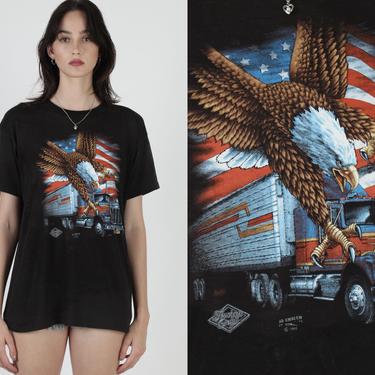 1988 Truckers Only T Shirt / 3D Emblem Soaring Eagle Graphic Tee / Thin Black 50 50 Single Stitch / 2 Sided Iowa Truck Stop Shirt 