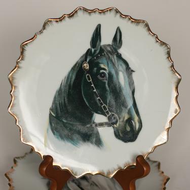 vintage horse portrait plates set of two black and white artmark made in japan 