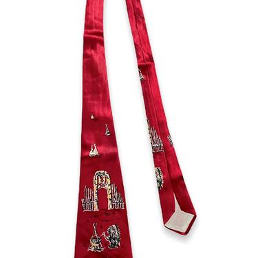 Vintage 1930s/1940s VAN HEUSEN Native American Print 100% Silk Neck Tie ~ Art Deco / Atomic ~ Indian Chief 