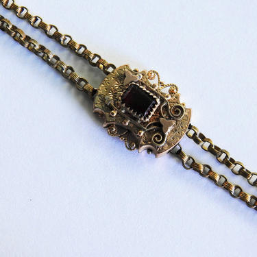 Victorian Gold Filled Garnet Slide Necklace 
