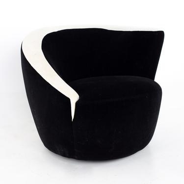 Vladimir Kagan Style Mid Century Nautilus Barrel Swivel Lounge Chair - mcm 