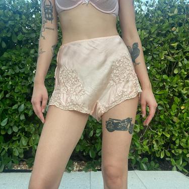 1930s Tap Panties / Silk Satin Boudoir Tap Pants / Valentines Day / Baby Pink Champagne / Bridal  Lingerie / WW2 / Forties Lingerie 