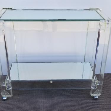 1970's Lucite Mirrored  And Glass Tops Bar Cart. 
