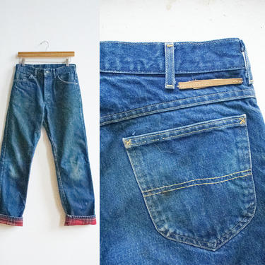 Vintage 1970s Jeans / Vintage LL Bean Jeans / Vintage 1980s Flannel Lined Jeans / Vtg Workwear Denim Jeans 29 Waist / Flannel Lined Denim 