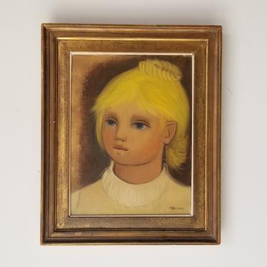 1960s Portrait of a Girl Oil Painting, Framed 