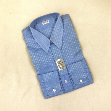 Size 15 1/2 - 35 Vintage 1940s NOS Tarrtytown Sparkeltex Broadcloth Blue Spearpoint Collar Dress Shirt 
