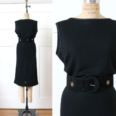 vintage 1950s knit dress • black semi-sheer sleeveless wiggle dress 