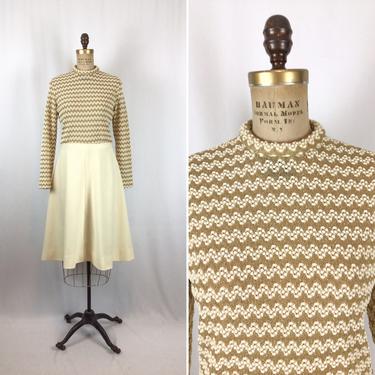 Vintage 60s dress | Vintage gold cream knit dress | 1960s Cocktail party dress 