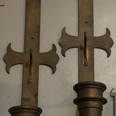 Pair of large Church Catholic Hand Cut Wall Mount Candle Holders Circa1920s